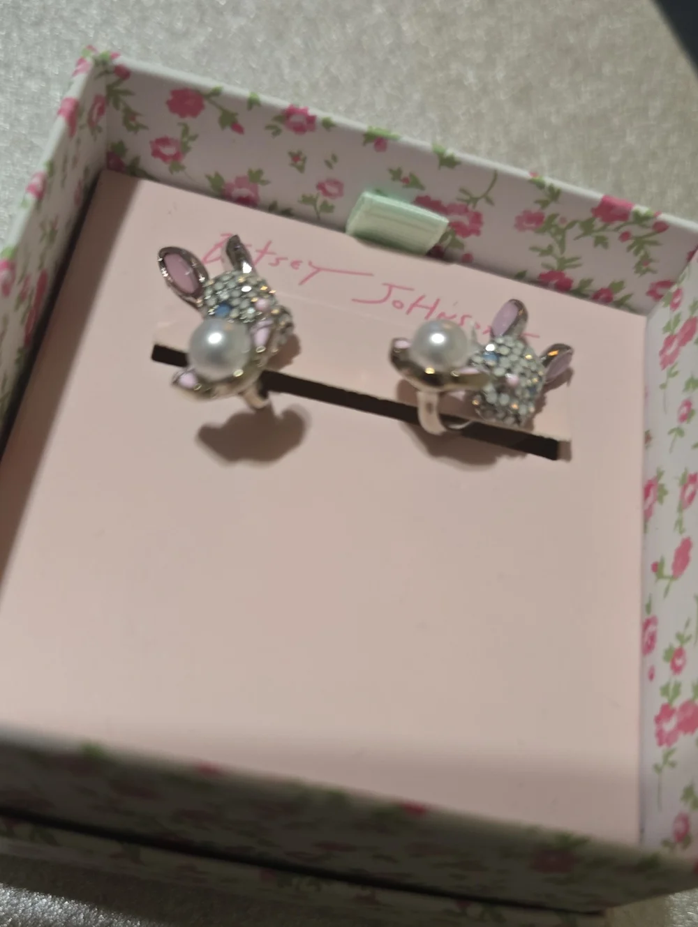 Betsey Johnson Rhinestone Bunny Barbell Stud Earrings NWT/NIB